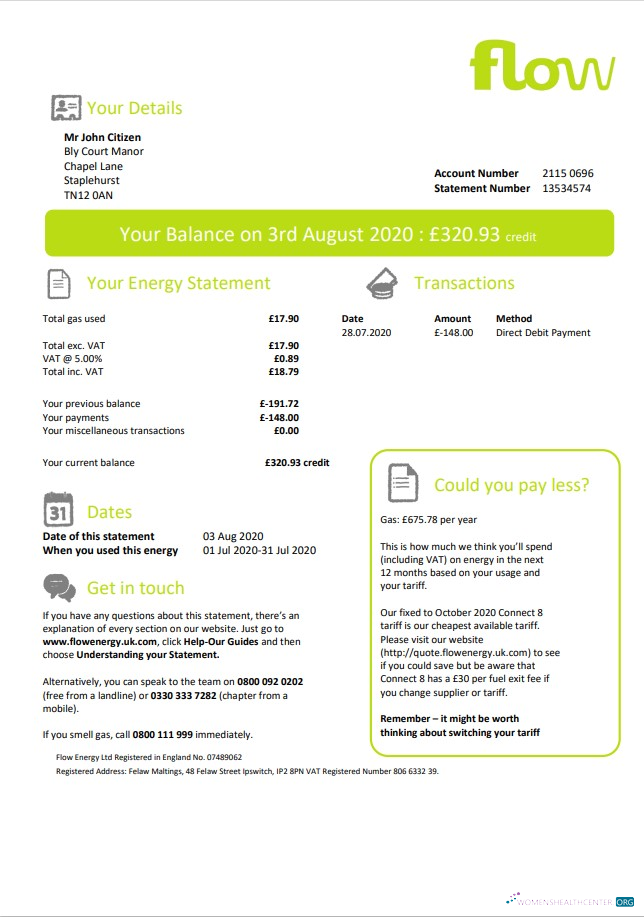download download United Kingdom Flow Energy utility bill template in Word and PDF format PDF template PDF template